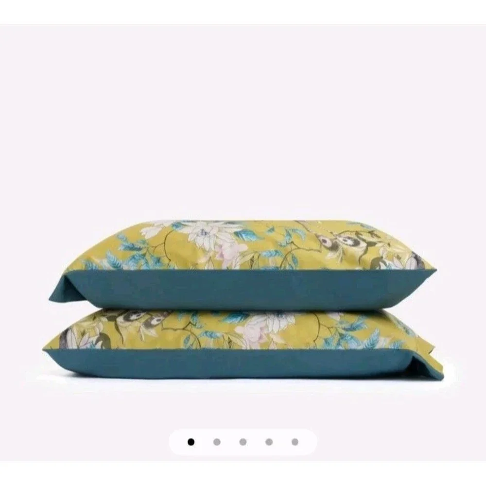 New Holsper Pillow Case Golden Birds Egyptian Cotton Satin Pair 20x37